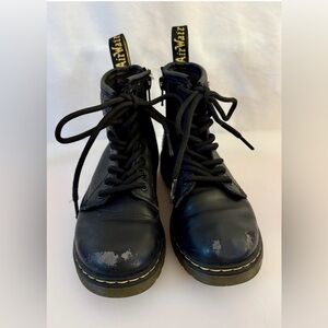 Kids Dr. Martens Black Combat Boots with Yellow Stitching Side Zip Youth Size 1